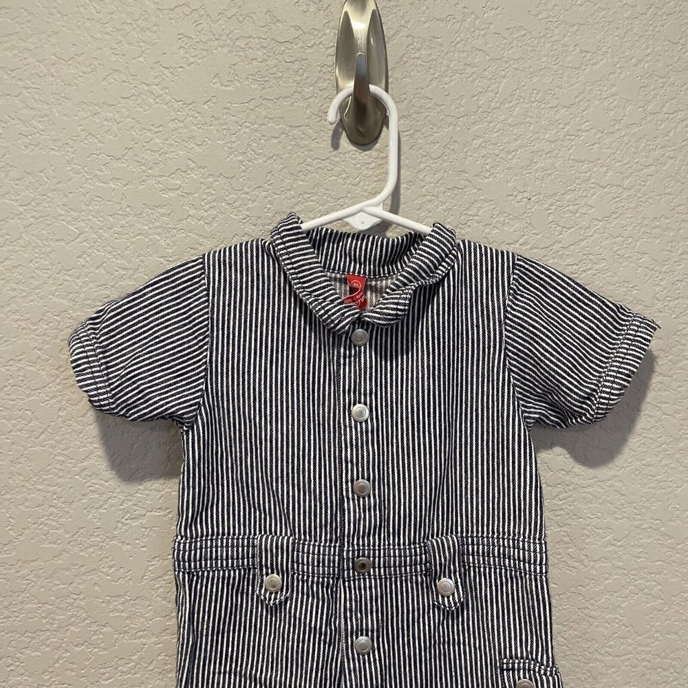 Hanna Andersson Toddler Baby Boy One-Piece BLUE Railroad Stripe Romper 80, 18-24 - Picture 4 of 7